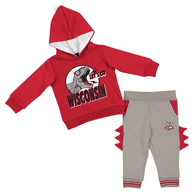 Ensemble sweat à capuche et pantalon Dino Colosseum rouge/gris Wisconsin Badgers pour bébé