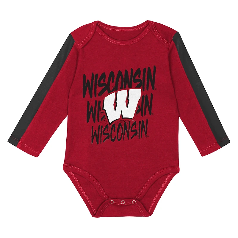 Ensemble 3 pièces pour bébé Outerstuff rouge/noir Wisconsin Badgers Double Down Body et pantalon