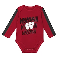 Ensemble 3 pièces pour bébé Outerstuff rouge/noir Wisconsin Badgers Double Down Body et pantalon