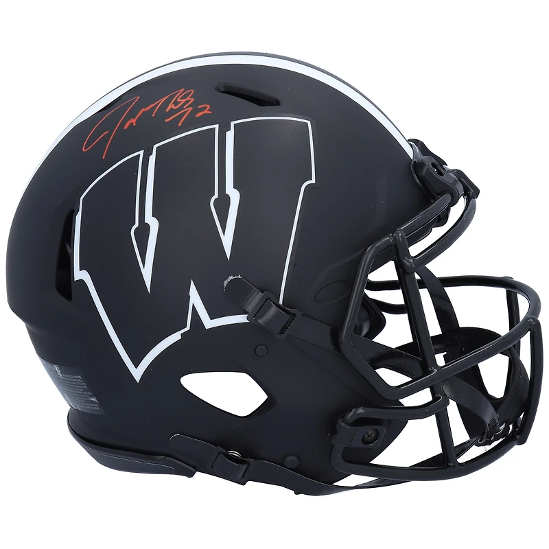 Casque authentique Riddell Eclipse Alternate Speed ​​autographié par Joe Thomas Wisconsin Badgers