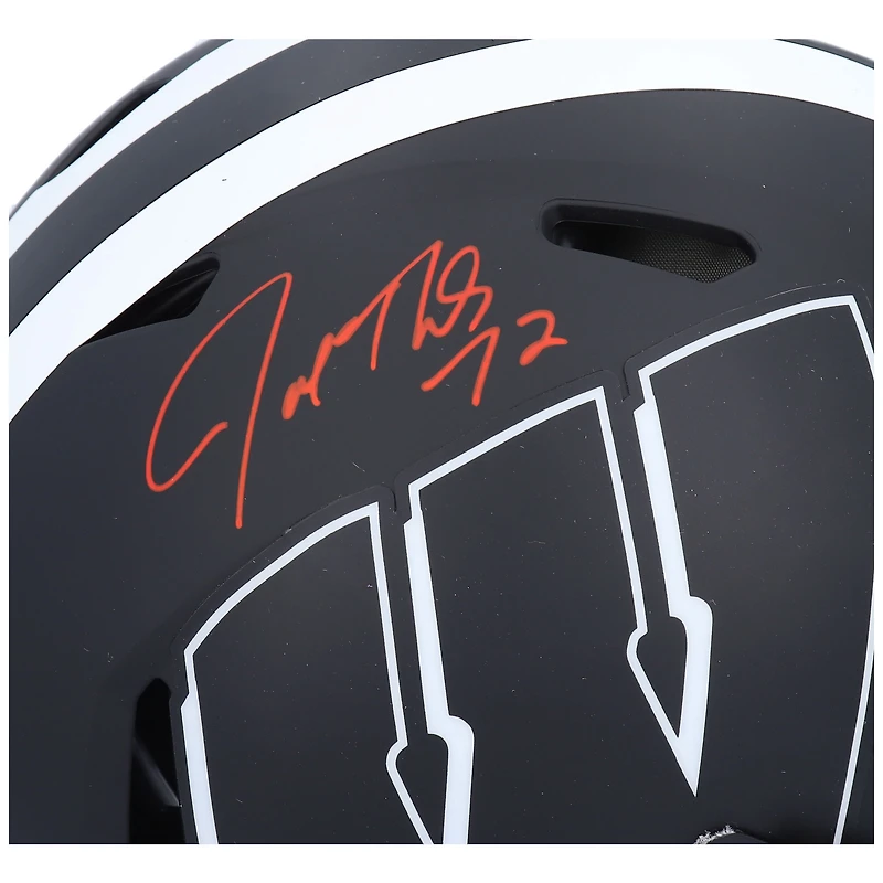 Casque authentique Riddell Eclipse Alternate Speed ​​autographié par Joe Thomas Wisconsin Badgers