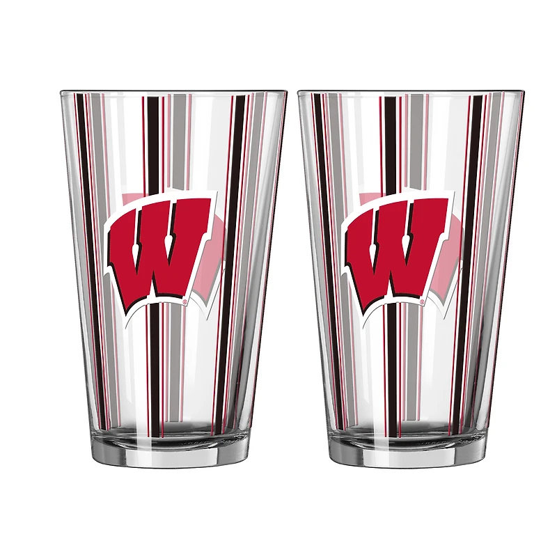 Logo Brands Wisconsin Badgers Two-Piece 16oz. Striped Pint Glass Set