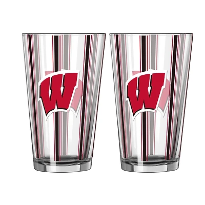 Logo Brands Wisconsin Badgers Two-Piece 16oz. Striped Pint Glass Set