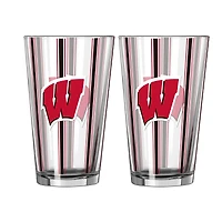 Logo Brands Wisconsin Badgers Two-Piece 16oz. Striped Pint Glass Set