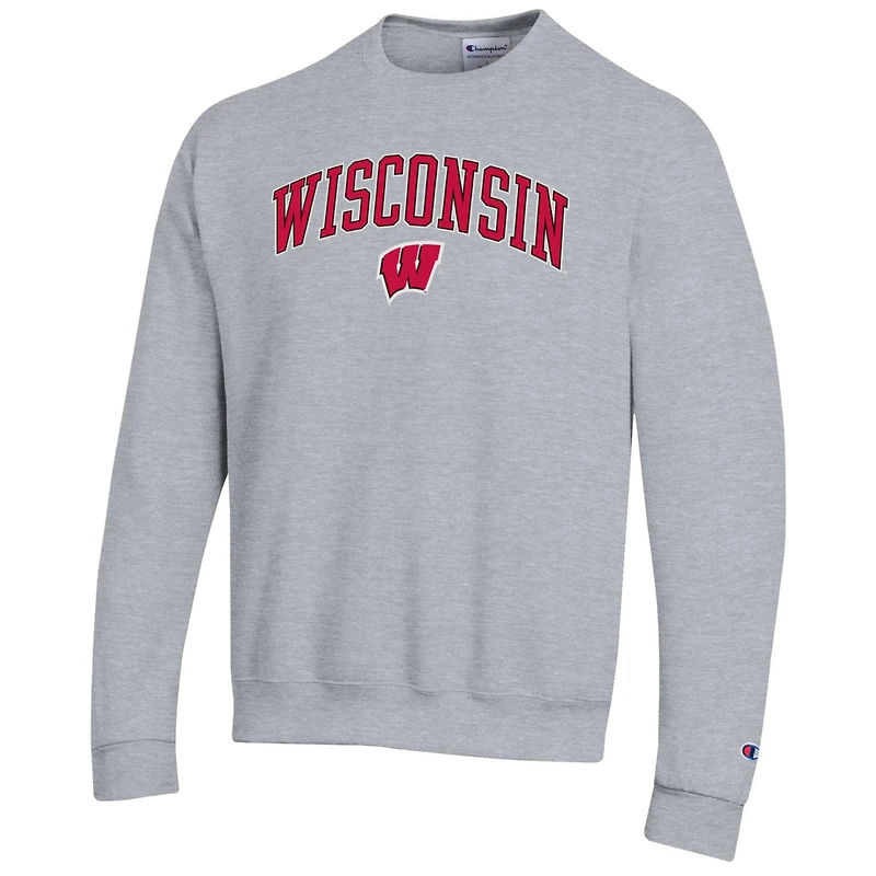 Sweat-shirt à enfiler avec logo Arch Over Champion Heather Grey Wisconsin Badgers pour homme