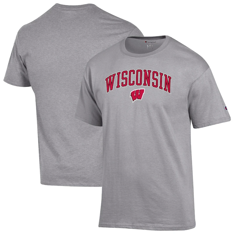 T-shirt gris chiné Champion pour homme avec logo Arch Over des Wisconsin Badgers