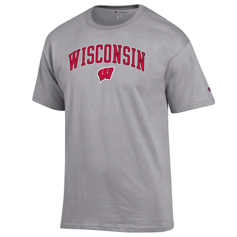 Men's Champion Heather Gray Wisconsin Badgers Arch Over Logo T-Shirt
