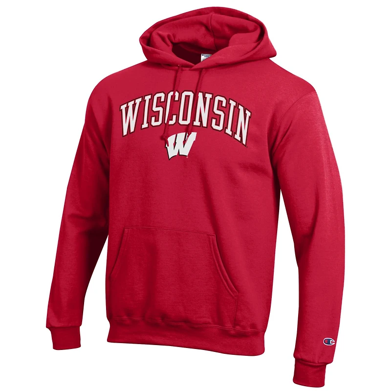 Men's Champion  Red Wisconsin Badgers Arched Logo Fleece Pullover Hoodie