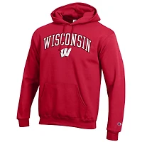 Men's Champion  Red Wisconsin Badgers Arched Logo Fleece Pullover Hoodie