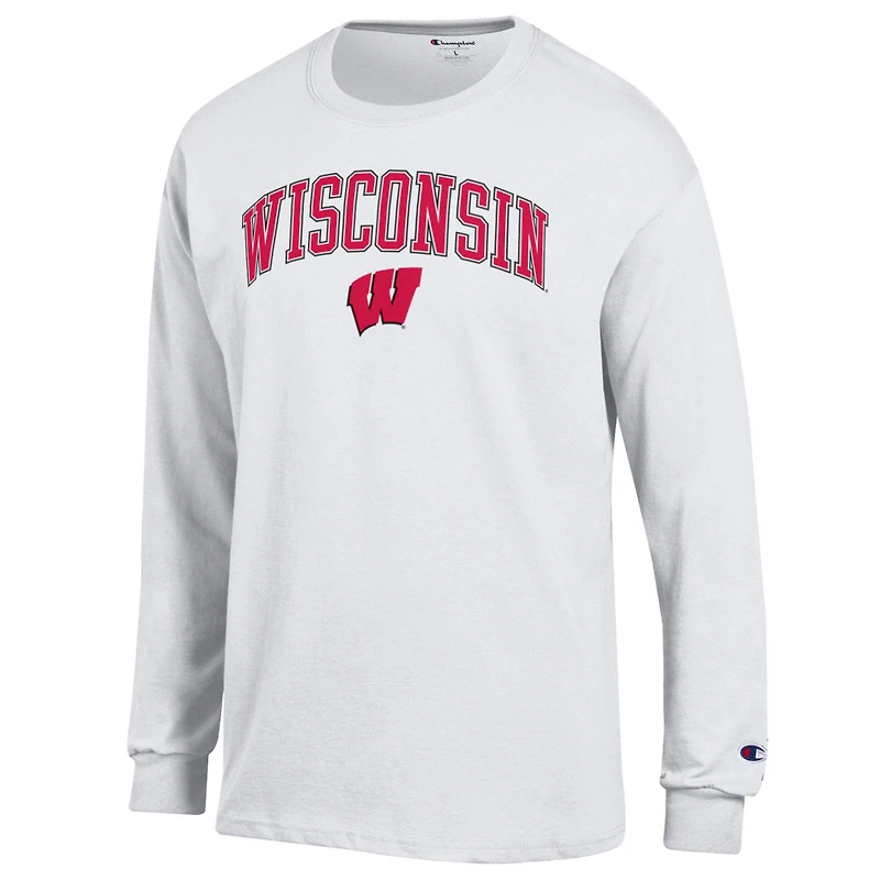 Men's Champion Heather Gray Wisconsin Badgers Arch Over Logo Long Sleeve T-Shirt