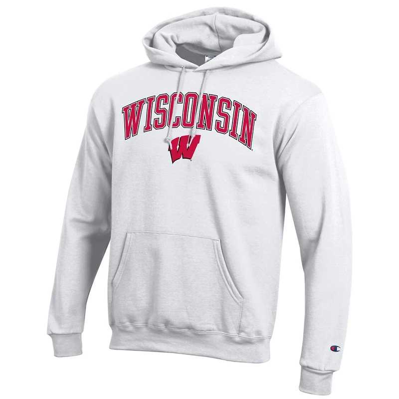 Sweat à capuche en polaire avec logo arqué Champion White Wisconsin Badgers pour homme