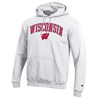 Sweat à capuche en polaire avec logo arqué Champion White Wisconsin Badgers pour homme