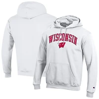 Sweat à capuche en polaire avec logo arqué Champion White Wisconsin Badgers pour homme
