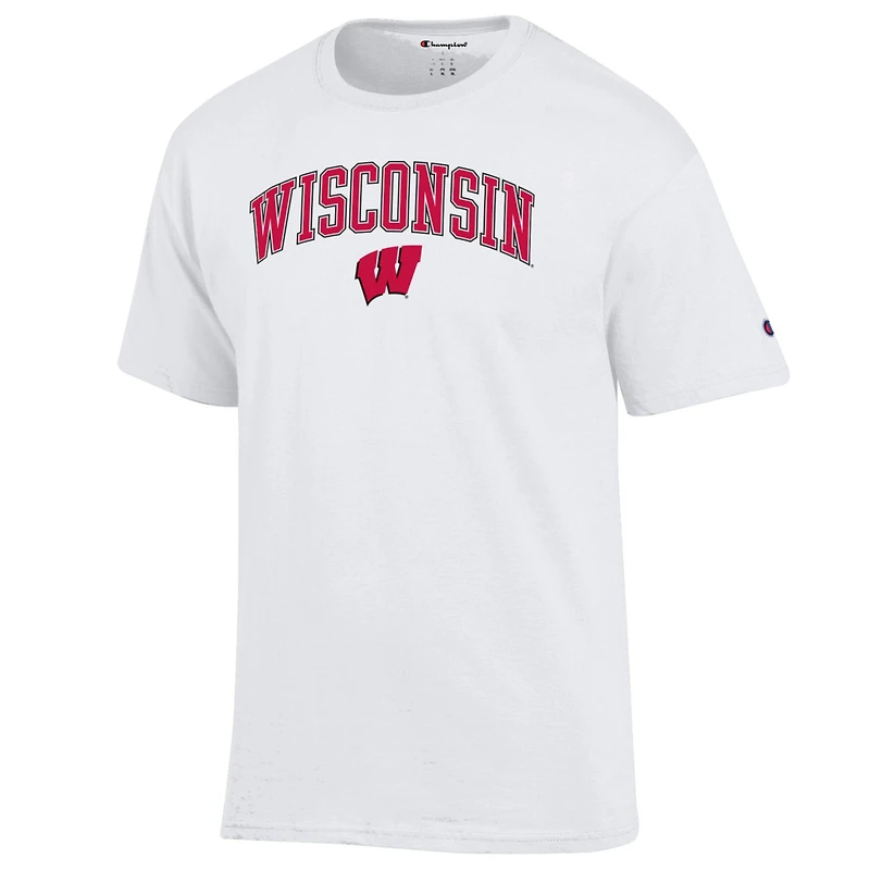 T-shirt blanc Champion pour homme avec logo arqué des Wisconsin Badgers