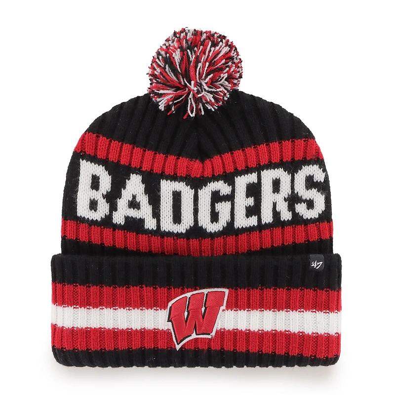 Men's '47  Black Wisconsin Badgers Bering Cuffed Knit Hat with Pom