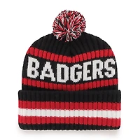 Men's '47  Black Wisconsin Badgers Bering Cuffed Knit Hat with Pom