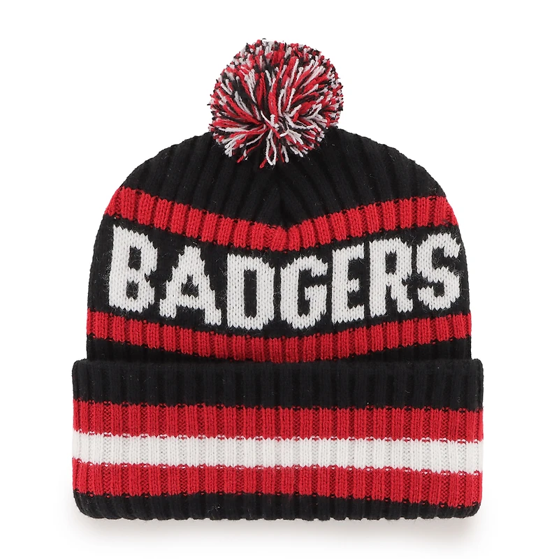Bonnet à revers Bering pour homme, modèle 47, Wisconsin Badgers, noir, avec pompon