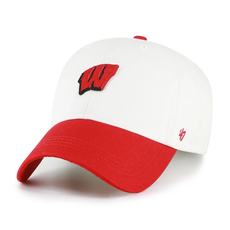 Men's '47 White/Red Wisconsin Badgers Contemporary Basics Two Tone Clean Up Adjustable Hat