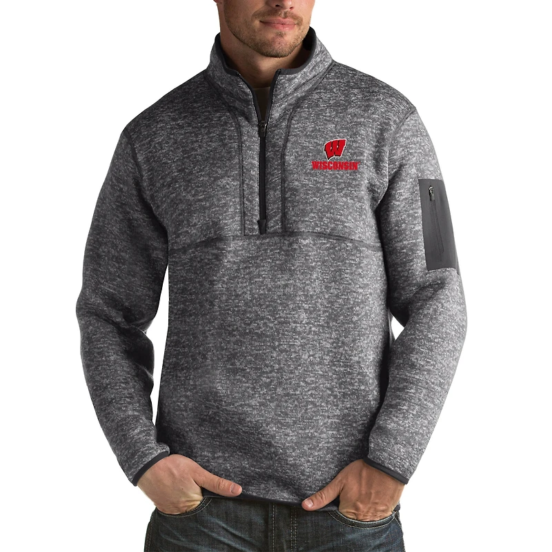 Veste à enfiler zippée quart de tour Fortune pour homme, couleur anthracite, des Wisconsin Badgers d'Antigua