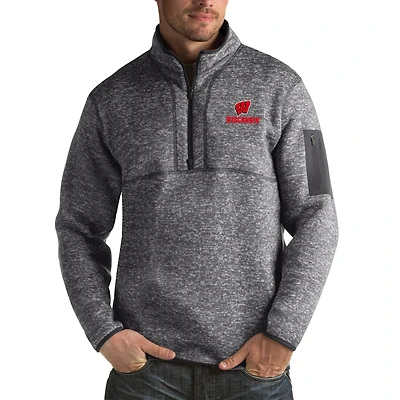 Veste à enfiler zippée quart de tour Fortune pour homme, couleur anthracite, des Wisconsin Badgers d'Antigua
