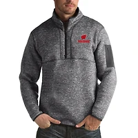 Veste à enfiler zippée quart de tour Fortune pour homme, couleur anthracite, des Wisconsin Badgers d'Antigua