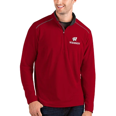 Men's Antigua Red/Charcoal Wisconsin Badgers Glacier Quarter-Zip Pullover Jacket