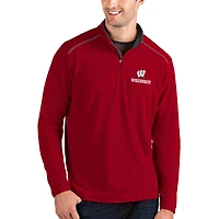 Men's Antigua Red/Charcoal Wisconsin Badgers Glacier Quarter-Zip Pullover Jacket