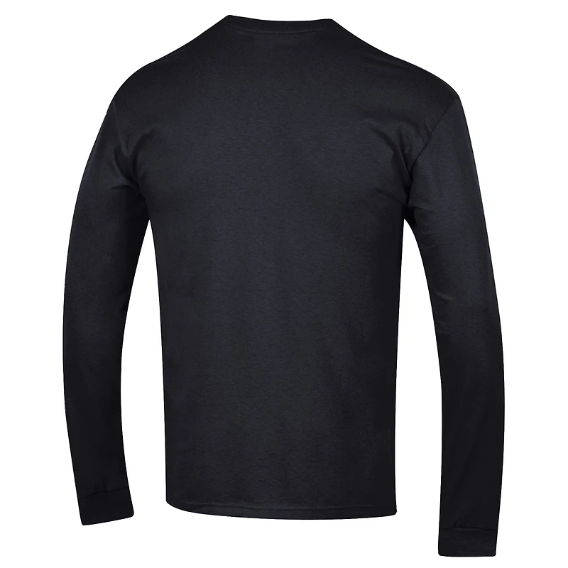 T-shirt à manches longues noir Champion Wisconsin Badgers pour homme avec logo Arch Over 2-Hit