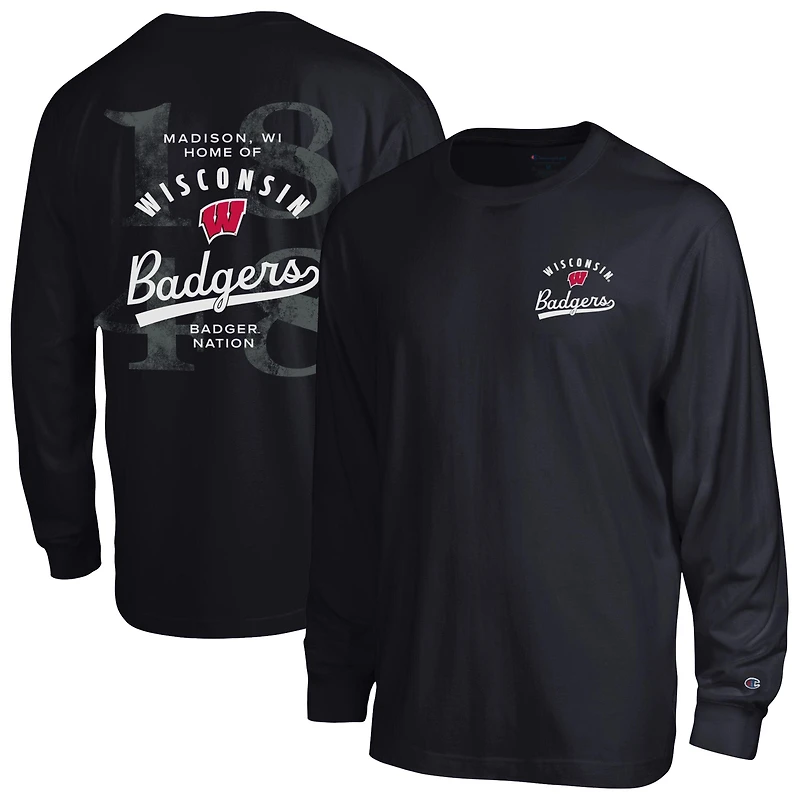 T-shirt à manches longues plastifié Champion Black Wisconsin Badgers pour hommes