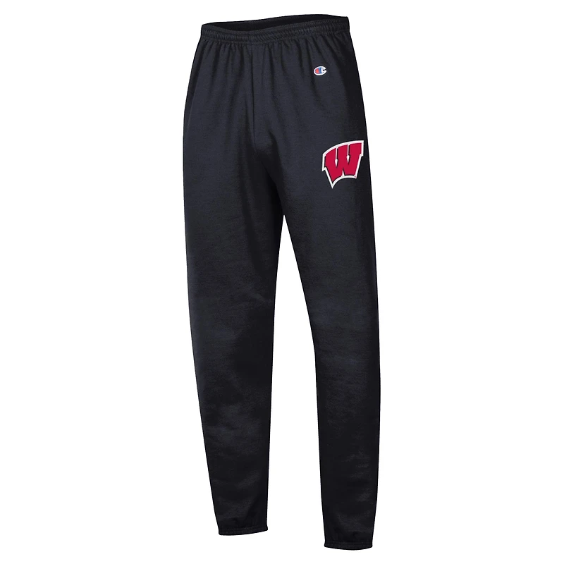 Pantalon de survêtement Champion noir Wisconsin Badgers Powerblend en polaire à bandes pour homme