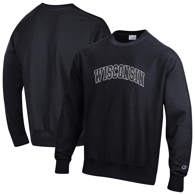 Sweat-shirt à col rond Champion noir Wisconsin Badgers pour homme