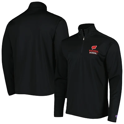 Veste à col zippé texturée Champion pour homme, noire, Wisconsin Badgers