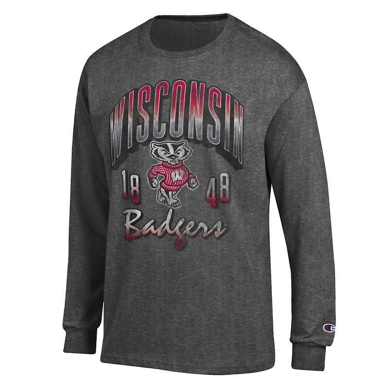 Men's Champion Charcoal Wisconsin Badgers Bold Long-Sleeve T-Shirt