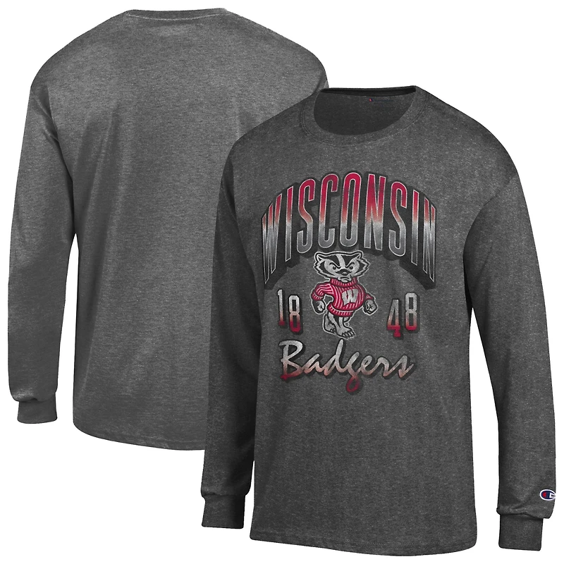 Men's Champion Charcoal Wisconsin Badgers Bold Long-Sleeve T-Shirt