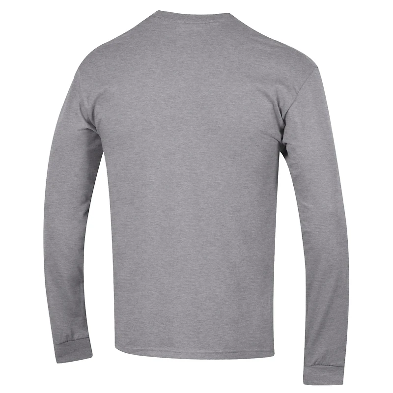 Men's Champion  Heather Gray Wisconsin Badgers Arch Over Logo 2-Hit Long Sleeve T-Shirt