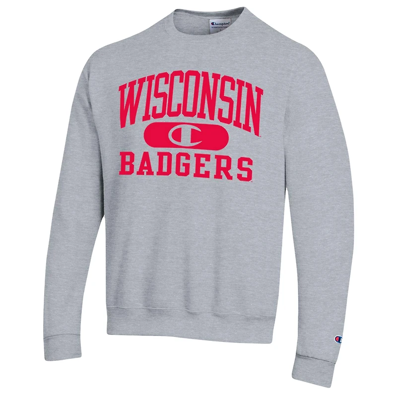 Men's Champion Heather Gray Wisconsin Badgers Arch Pill Sweatshirt