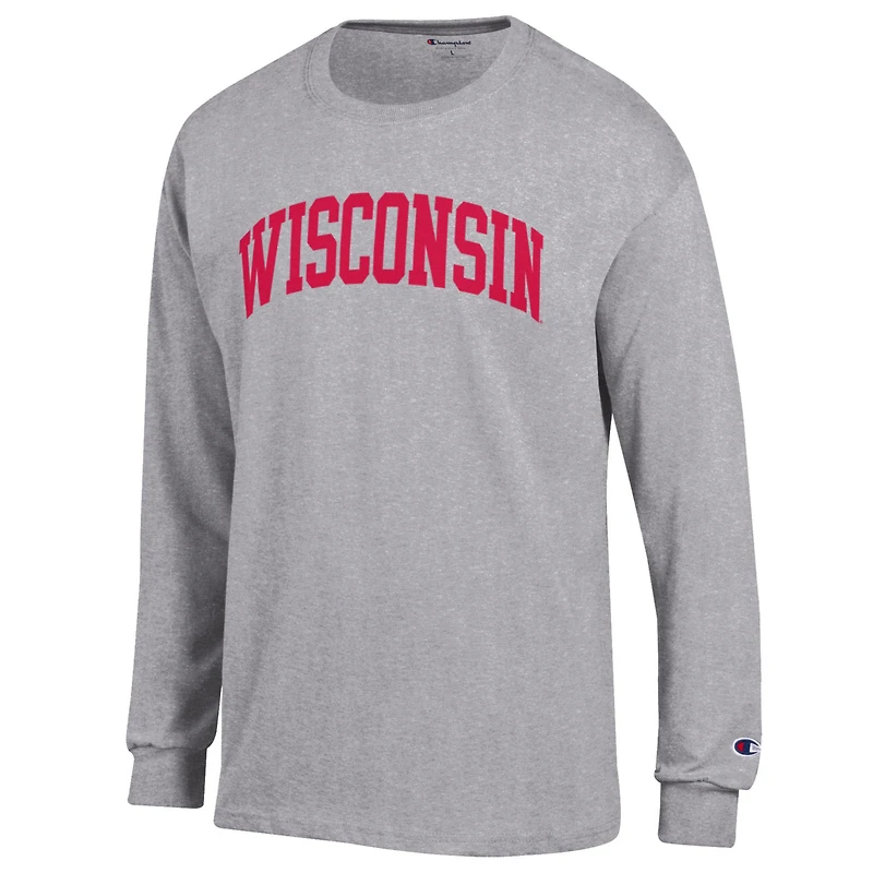 T-shirt à manches longues Basic Arch pour homme, gris chiné, Champion, Wisconsin Badgers