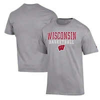 Men's Champion Heather Gray Wisconsin Badgers Basketball Stack T-Shirt