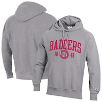 Sweat à capuche Champion pour homme, gris chiné, Wisconsin Badgers, modèle Established Reverse Weave