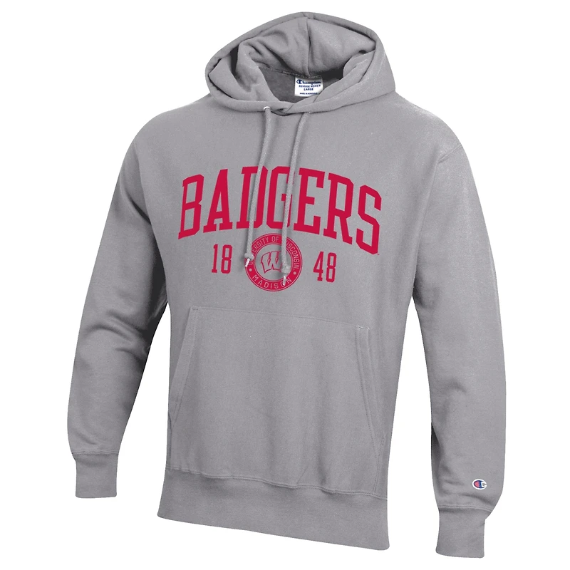 Men's Champion  Heather Gray Wisconsin Badgers Established Reverse Weave Hoodie