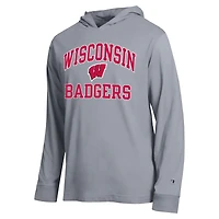 Men's Champion  Heather Gray Wisconsin Badgers High Motor All-Star Long Sleeve Hooded T-Shirt