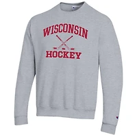 Sweat-shirt à enfiler Champion pour homme, gris chiné, Wisconsin Badgers Hockey Icon Powerblend