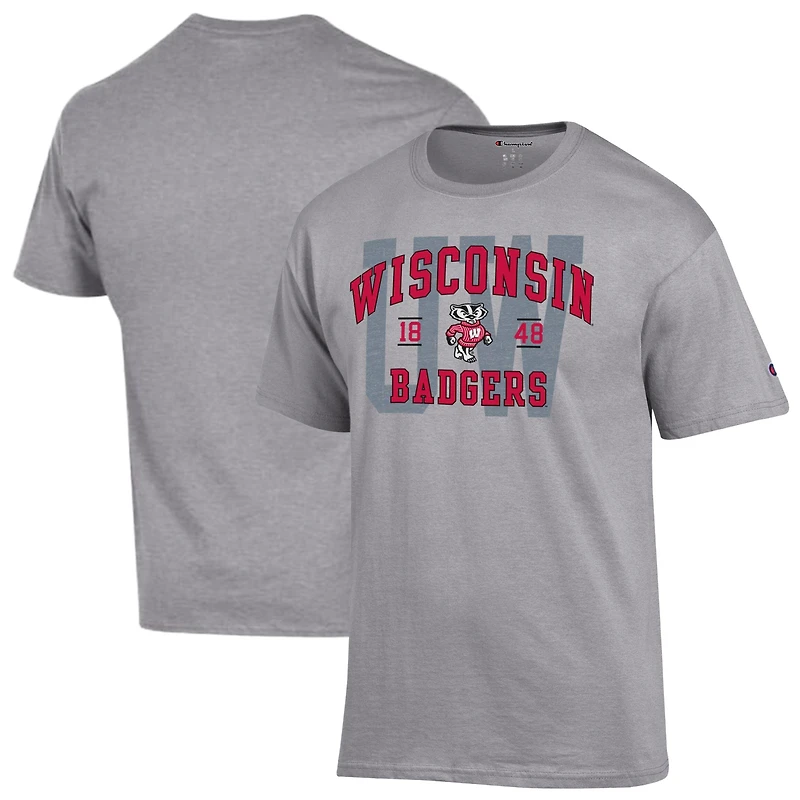 Men's Champion Heather Gray Wisconsin Badgers Varsity T-Shirt