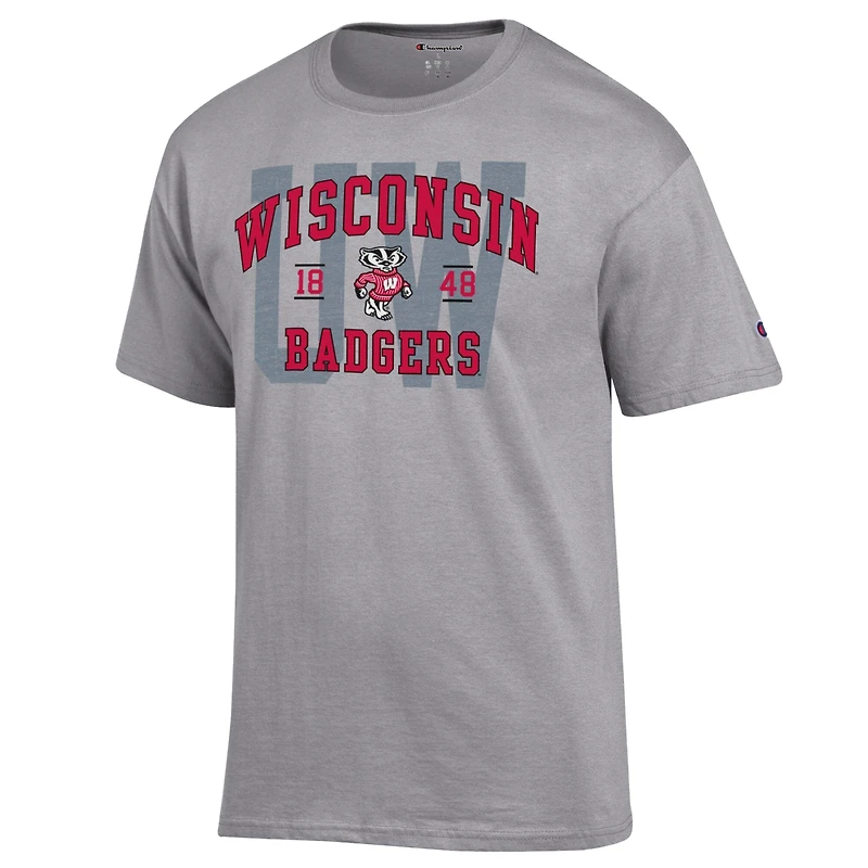 Men's Champion Heather Gray Wisconsin Badgers Varsity T-Shirt
