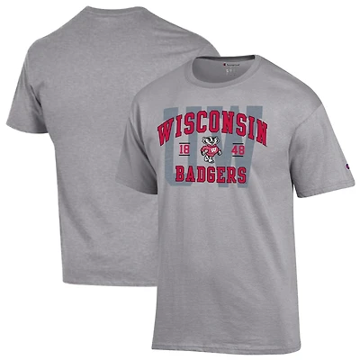 Men's Champion Heather Gray Wisconsin Badgers Varsity T-Shirt