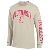 Men's Champion  Heather Oatmeal Wisconsin Badgers Neutral Arch Long-Sleeve T-Shirt