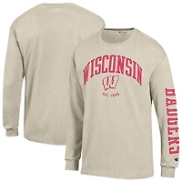 T-shirt à manches longues Champion pour homme, couleur avoine chinée, Wisconsin Badgers, motif neutre Arch
