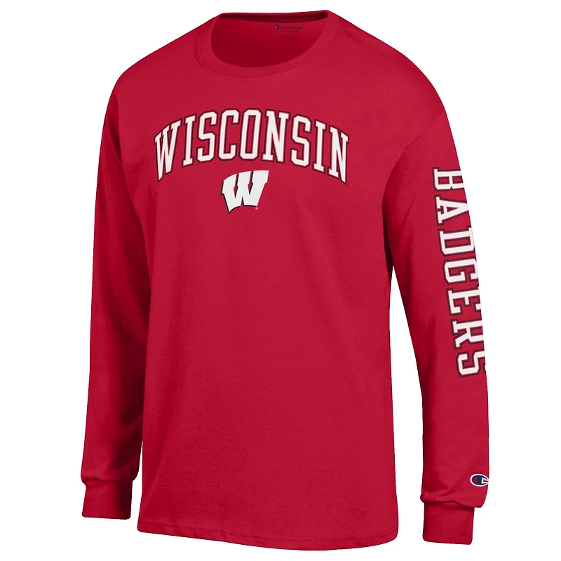 Men's Champion  Red Wisconsin Badgers Arch Over Logo 2-Hit Long Sleeve T-Shirt