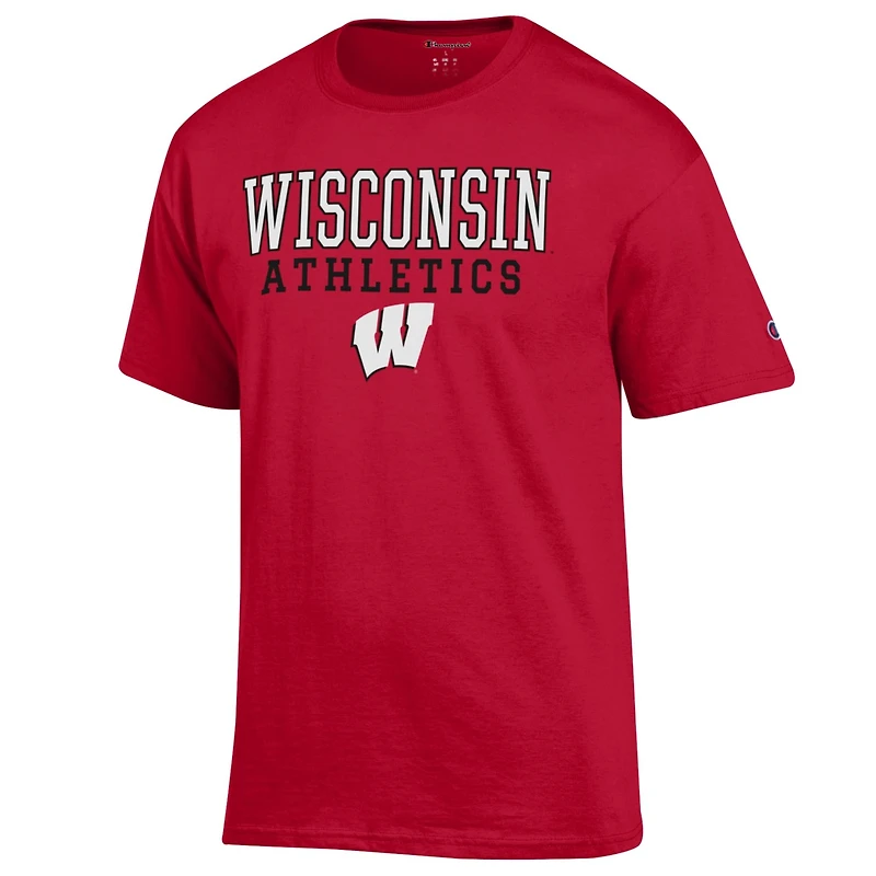 Men's Champion  Red Wisconsin Badgers Athletics Logo Stack T-Shirt