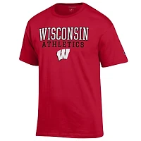 Men's Champion  Red Wisconsin Badgers Athletics Logo Stack T-Shirt